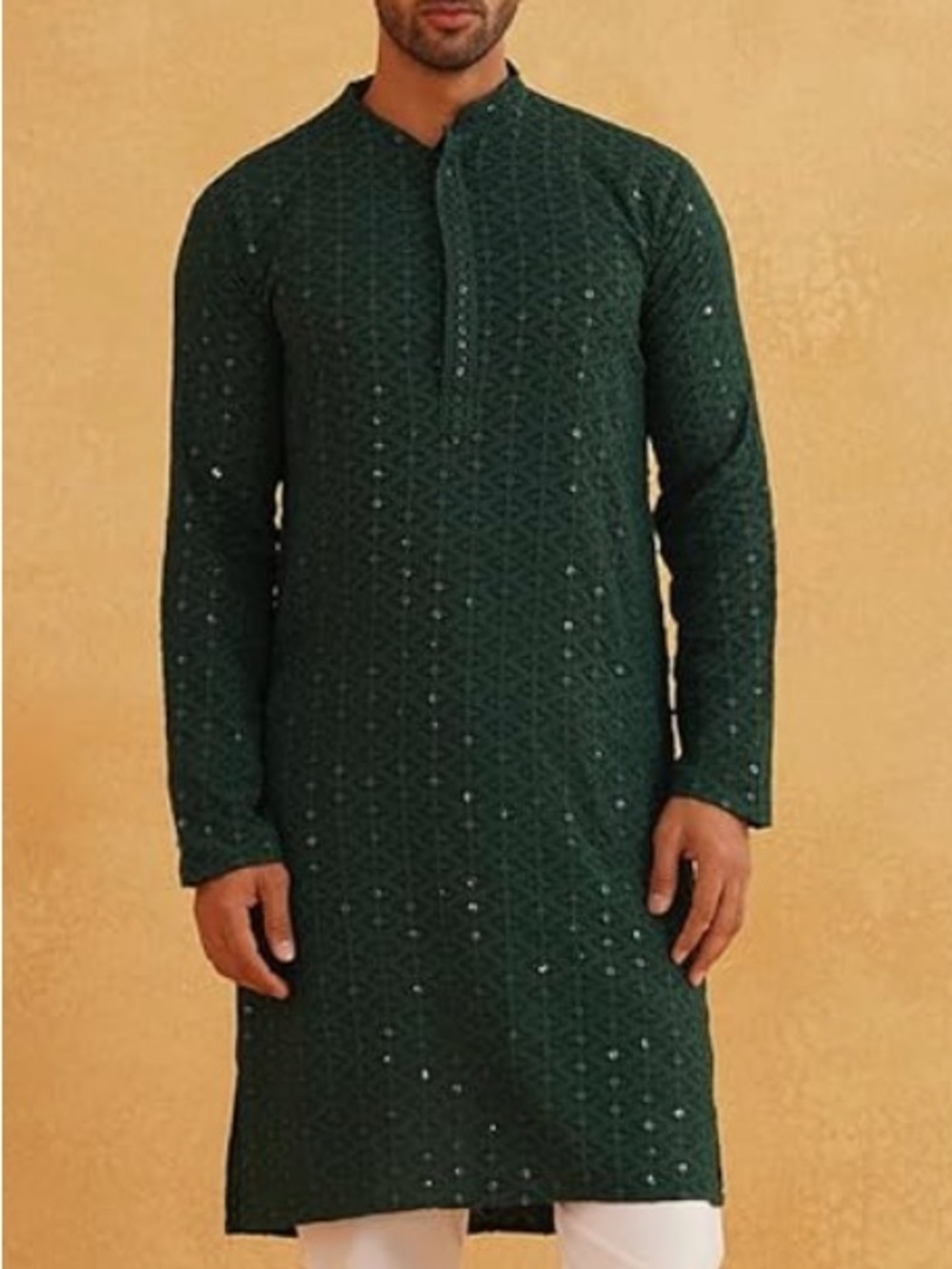 Men's Dark Green Embroidered Kurta sequined - Classic Festive Wear